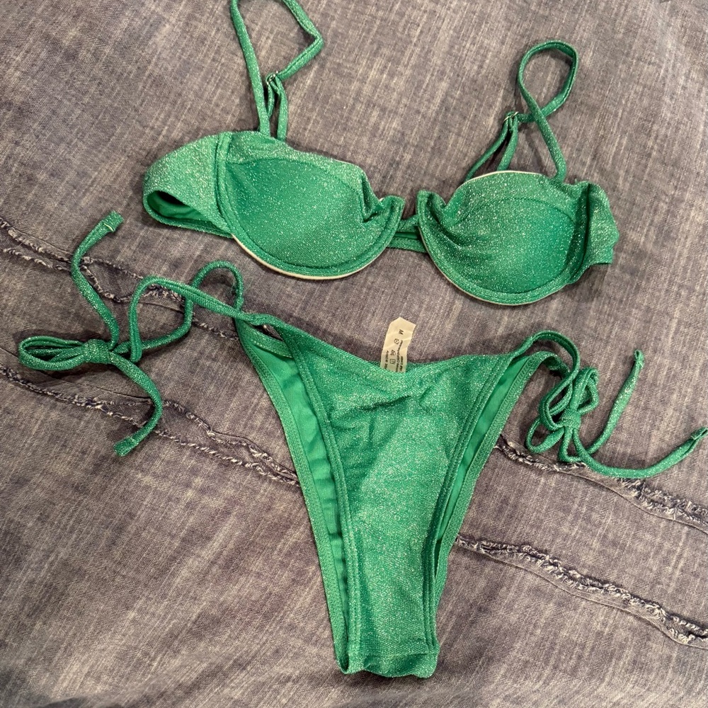 SHEIN Green Glitter Cheeky Bikini Set size Medium